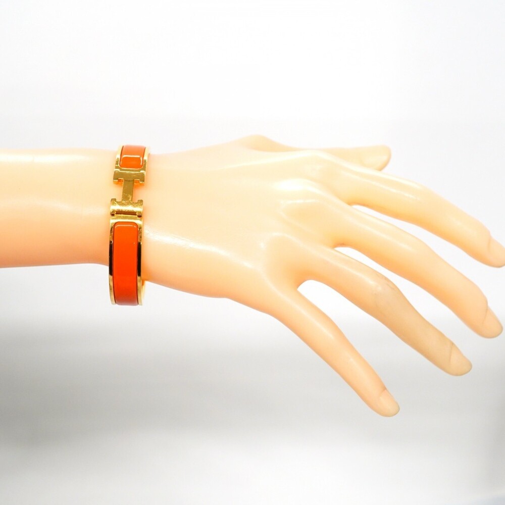 Hermes Click-Clack PM Bangle, GP Plated Gold, Orange, Women's - Picture 6 of 8